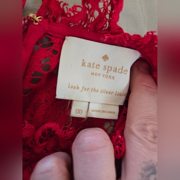 Kate Spade | Chic Red Lace Midi Dress, Size 00 - Picture 3 of 7